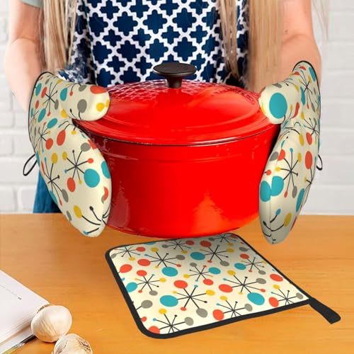 Mid Century Fifties Modern Atomic Retro Oven Mitts and Pot Holders Sets of 3