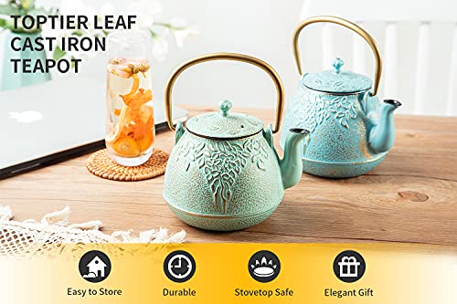 Japanese Cast Iron Tea Kettle with Stainless Steel Infuser (1 Quarts / Turquoise Blue)