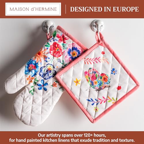 100% Cotton Oven Mitt & Pot Holder Set (052 - Happy Florals - High Summer / 7.5" x 13" & 8" x 8" (Oven Mitt & Pot Holder))