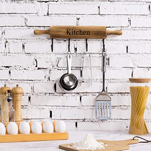 Rustic Burnt Brown Wood Kitchen Hooks for Hanging Cooking Utensils (Rustic Brown)