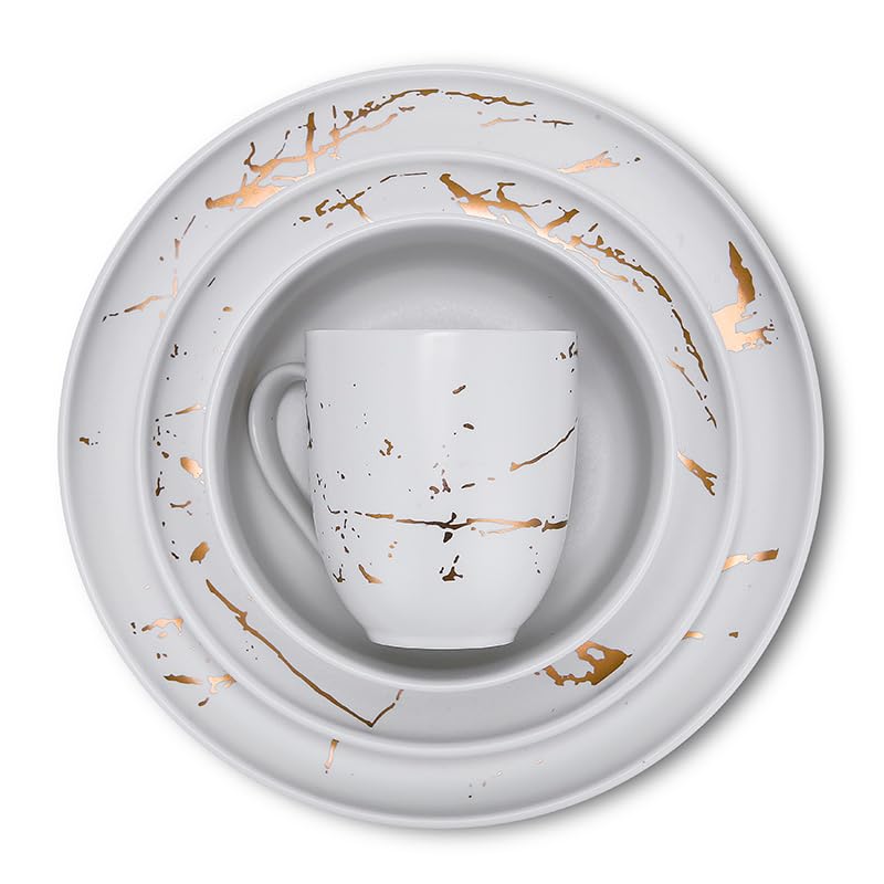Porcelain 16 Piece Dinnerware set (16 Piece - Service for 4 / White & Gold)