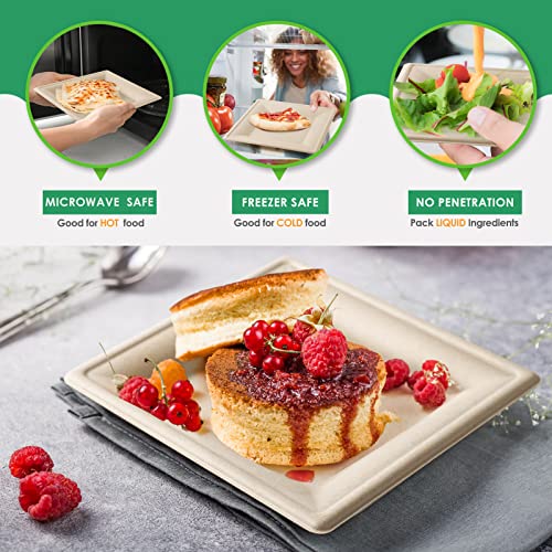 Compostable Square Paper Plates 8 Inch 100 Pack Disposable Plates (Brown / 8 inch)