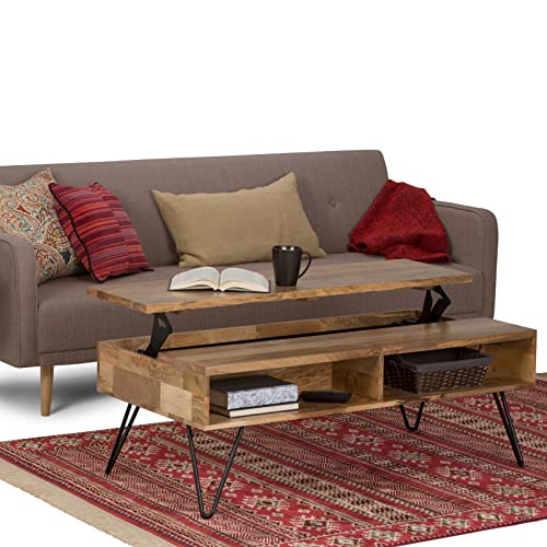 Lockhart 30" Wide Solid Mango Wood Drum Coffee Table in Natural (Wide Lift Top Coffee Table / 48 inch / Refined Natural)