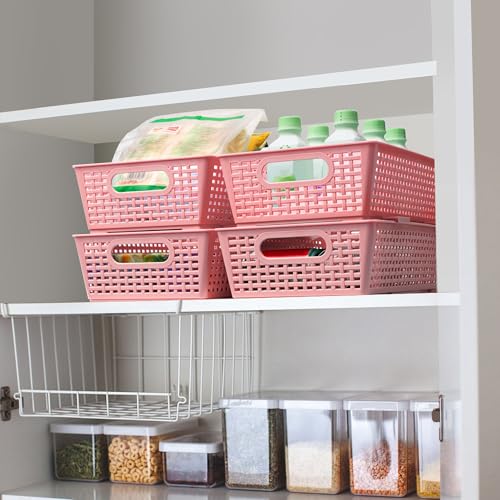 Stackable Woven Plastic Basket (Pink)