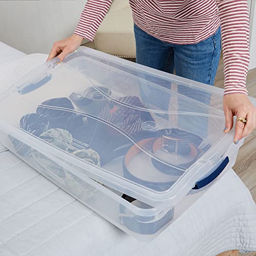 Cleverstore 42 Quart Stackable Plastic Storage Container Organizer Bin with Latching Lids for Garage (42 Qt - 4 Pack)