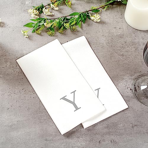 Silver Y White Linen Feel Guest Towel Napkin (Silver / 2000 Count / Y)