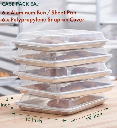 6-Pack 1/4 Size Sheet Pan with Cover Set (12 Piece Bundle), Dishwasher Safe Baking Pans & NSF Certified Polypropylene Lids, Compact Quarter Bun Pan for Meal Prep, Baking & Storage - Silver/Translucent (13 x10 Inch (6-Pack Pan with Lid))