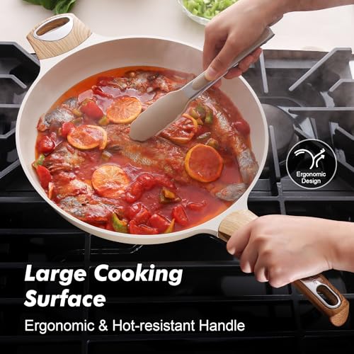 12.5inch Ceramic Nonstick Frying Pan Paella Pan Skillet (12.5 Inch / CERAMIC Taupe)