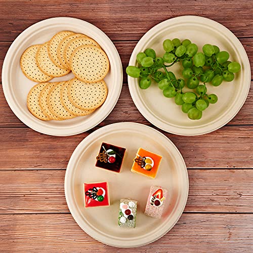 150 Pack Compostable Disposable Paper Plates 10 inch Super Strong 100% Bagasse Natural Biodegradable Eco (Nature / 10 IN Round Plates)