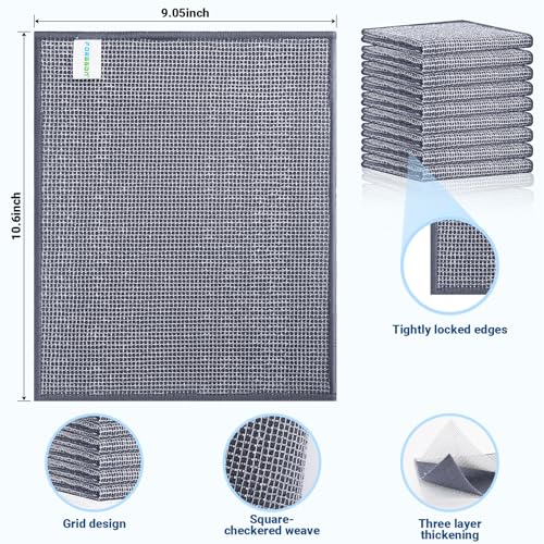 Non Scratch Wire Dishcloth (10pcs Three-layer [Middle Clip Rag] / 9.05x10.6-10PACK)