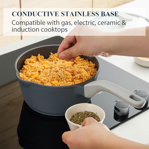 Nonstick Saucepan with Lid (2.7 Quarts / Gray)