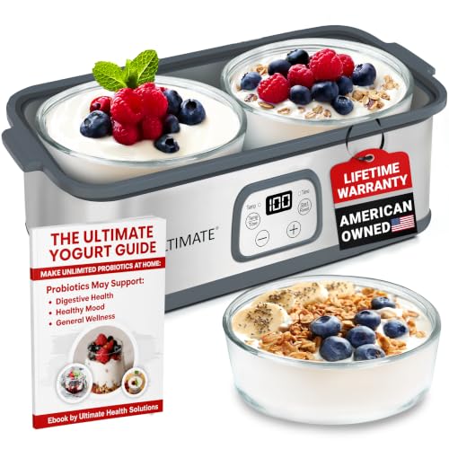 Probiotic Yogurt Maker with Adjustable Time & Temperature Control (With Two 1-Quart Containers)