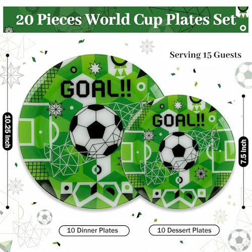 20 Green Plastic Soccer Plates (20 Pieces / Green)