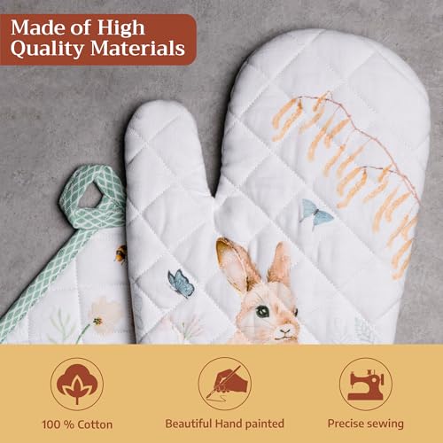 100% Cotton Oven Mitt & Pot Holder Set (076 - Easter Dew / 7.5" x 13" & 8" x 8" (Oven Mitt & Pot Holder))