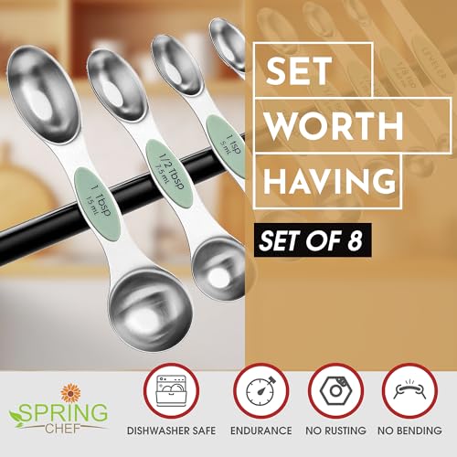 Stainless Steel Magnetic Measuring Spoons Set of 8 (Pistachio / 1-Pack)