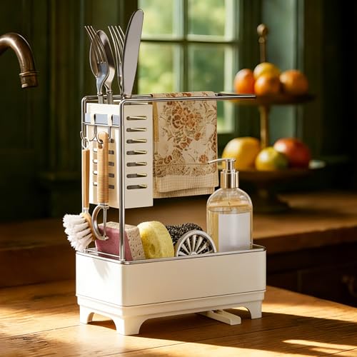 2 Tier Sponge Holder for Kitchen Sink Caddy Organizer (Off-White 2)