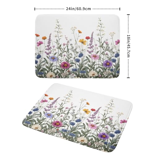 Flower Herbs Dish Drying Mat Botanical Plant Dishes Drainer Mat 18x24 inch Reversible Microfiber Drying Dish Pad for Kitchen Counter Decor (Flower Herbs Plant / 18" x 24")