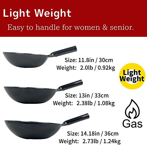Made in Japan] Light 30% less Carbon Steel Wok 14 1