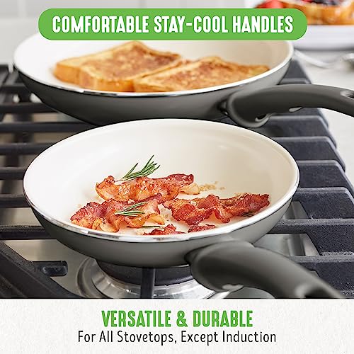 Soft Grip Healthy Ceramic Nonstick 18 Piece Kitchen Cookware Pots and Frying Sauce Saute Pans Set (18 Piece Cookware Set / Gray)