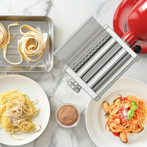 3-in-1 Pasta Attachment for KitchenAid Stand Mixer, Stainless Steel (Metallic Silver)