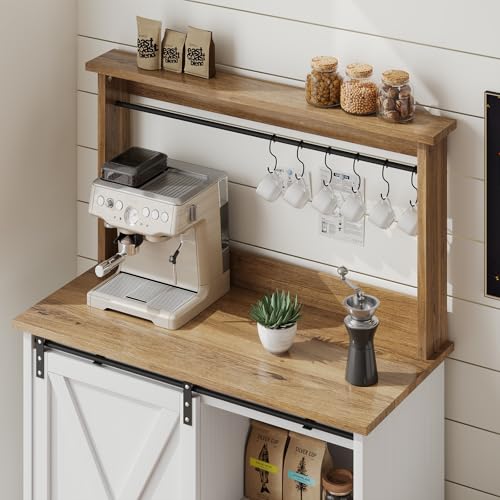 31" Farmhouse Coffee Bar Cabinet with Storage Hutch (31.5Inch / White)