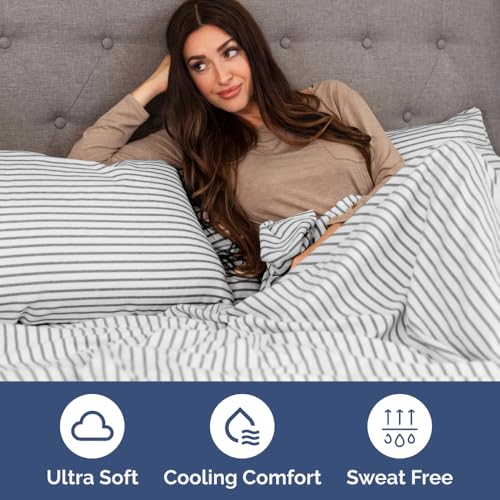 Short Queen Size 4 Piece Bed Sheet Set (45 - Grey Stripes 2 / Short Queen)
