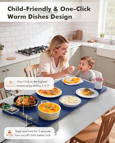 New Food Warming Mat with Wireless Charger (Blue / 34x15 Inch)