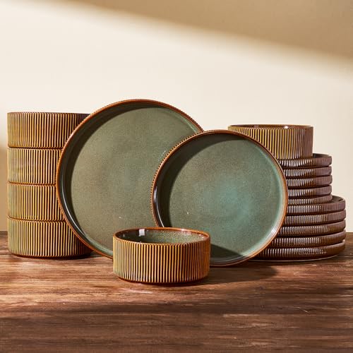 Dinnerware Set for 6 (Moss Green & Brown)