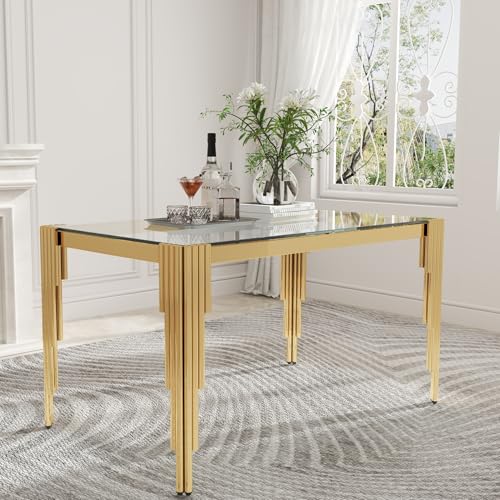 51'' Modern Glass Dining Table for 4 People (Gold-clear / Rectangle-51.18" L x 31.50" W x 29.53" H)