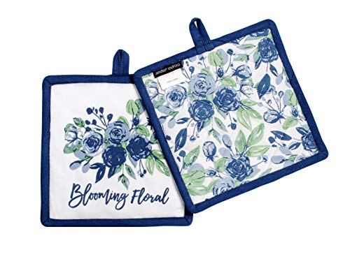 Pot Holders Heat Resistant Cotton Set of 3 Nonslip 8"x8" Inch Hot Pads for Kitchen (8x8 inches / Blooming Floral)
