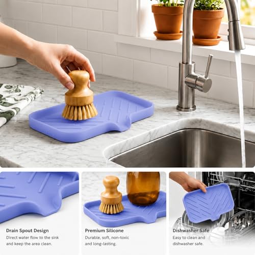 Silicone Soap Dish with Drain Spout (Light Purple / M(9.6"×5.3"))