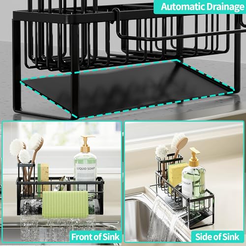 Sponge Holder for Kitchen Sink (Black-Sloping / with Dishcloth Holder)