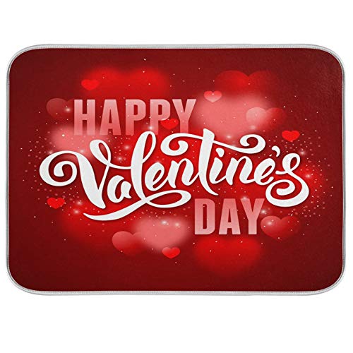 Happy Valentine's Day Bling Light Red Hearts Dish Drying Mat for Kitchen Counter Absorbent Microfiber Large Drying Pad Dish mats for Kitchen Countertops 18 x 24 Inch (Hearts Holiday / 18" x 24")