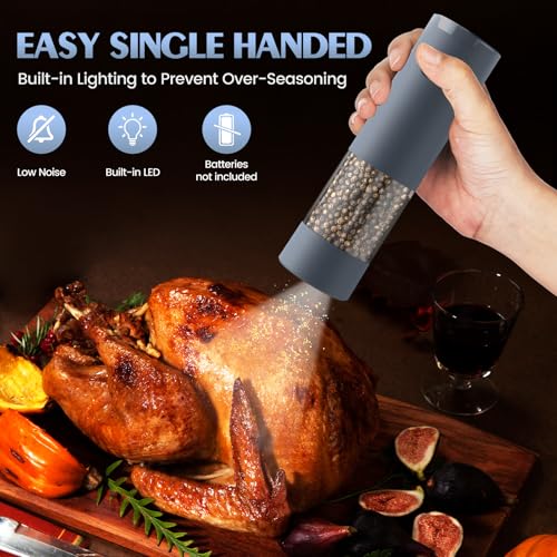 Salt and Pepper Shakers Electric Salt Pepper Grinder Set Kitchen Accessories Upgraded Larger Grey Battery Salt Pepper Grinder Shakers Cooking Birthday Gifts for Men (Gray)