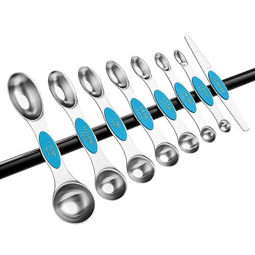 Stainless Steel 8 Magnetic Measuring Spoons for Kitchen (Teal / 1-Pack)