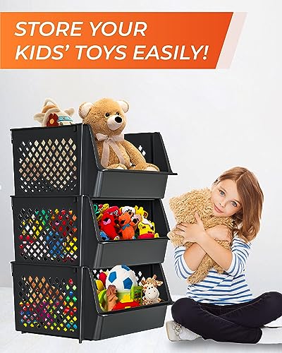XLarge Stackable Storage Bins Open Front for Pantry Storage (3 Pack - XLarge / Black)