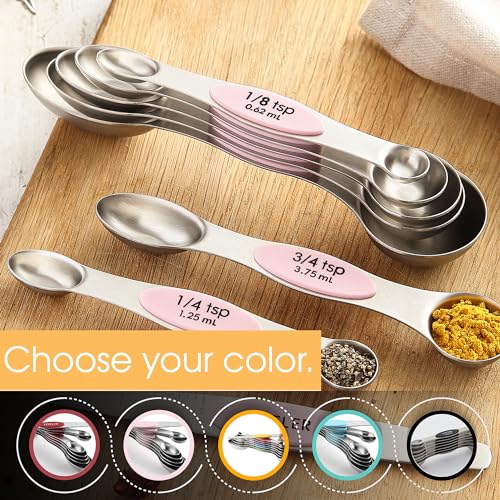 Stainless Steel 8 Magnetic Measuring Spoons Set (Pink Lemonade / 1-Pack)
