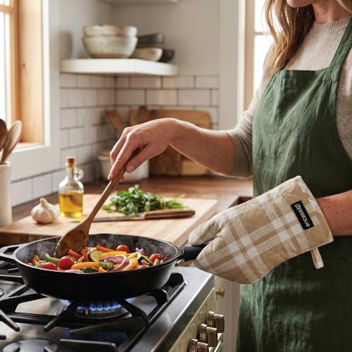 Oven Mitts and Pot Holders Set (Oven Glove + Pot Holder / Franca Beige Checks)