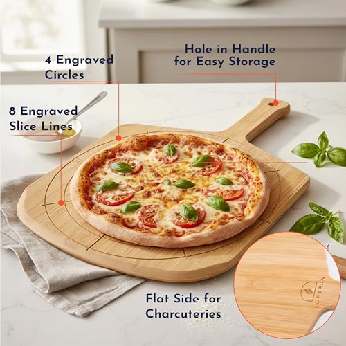 Wooden Pizza Peel 12 Inch Board with Engraved Sizes (Natural(12 inch))