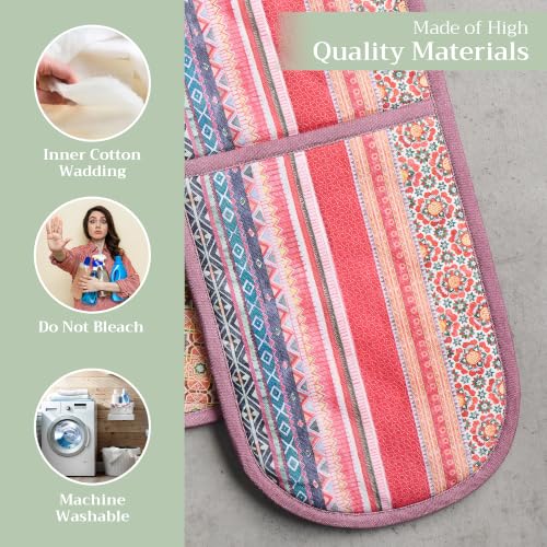 Double Oven Mitts 100% Cotton Double Oven Glove (075 - Ispahan / 7" x 35" (Double Oven Mitt))