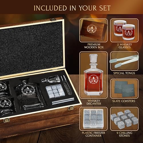 Personalized Old Fashioned Whiskey Decanter and Stones Gift Set