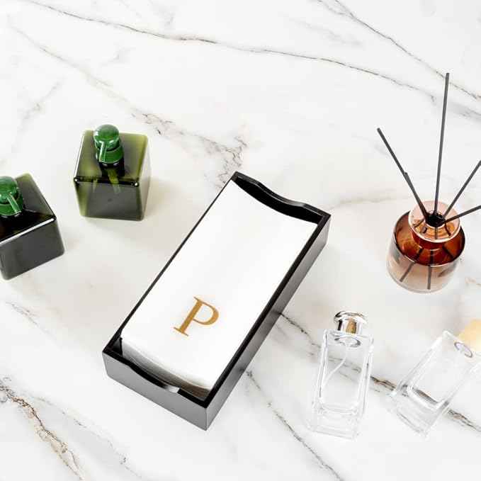 Luxenap 15.8 X 7.9 Inch Linen-Feel Guest Towels, 2000 Lettered Hand Towels - Gold Letter 'P', Sans Serif Font, White Paper Dinner Napkins, airlaid, For Restrooms And Tables