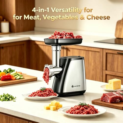 4 in 1 Electric Meat Grinder Heavy Duty & Sausage Stuffer 2800W Max (Stainless Steel+Black)