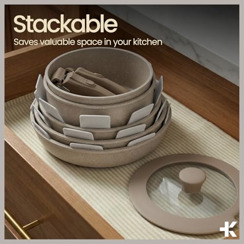 Bakken 17 Piece Ceramic Coated Aluminum Cookware Set (Off-White)