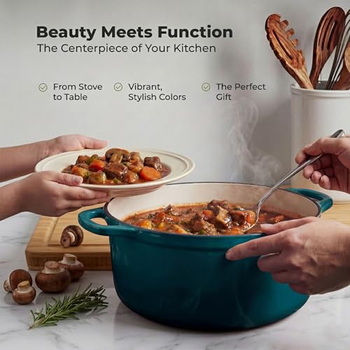 5 Quart Enameled Cast Iron Dutch Oven Pot with Lid (Emerald / 5 Quart)