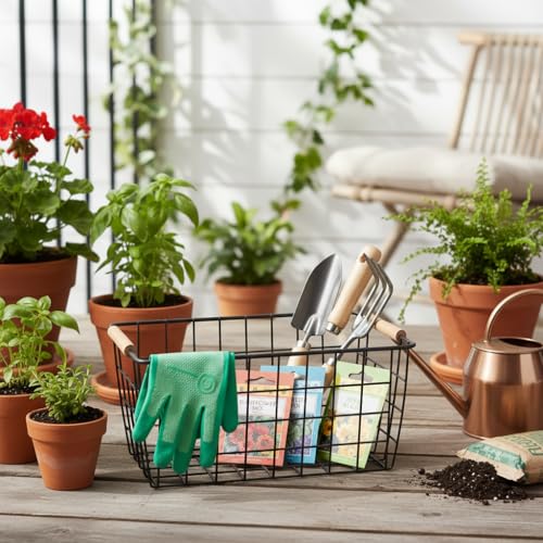 Wire Baskets with Wooden Handles Wire Storage Organizer Bin Baskets (2 Count)
