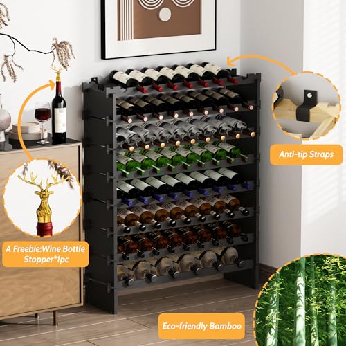 Wine Rack Freestanding Floor (Black 8-tier Without Glass Holder)