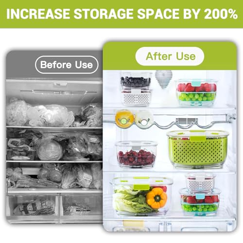 Fresh Produce Vegetable Fruit Storage Containers 3Piece Set (Green)