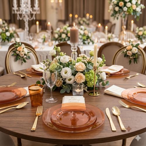 102 Pcs Amber Plastic Plates (102 Pieces / Clear Brown)