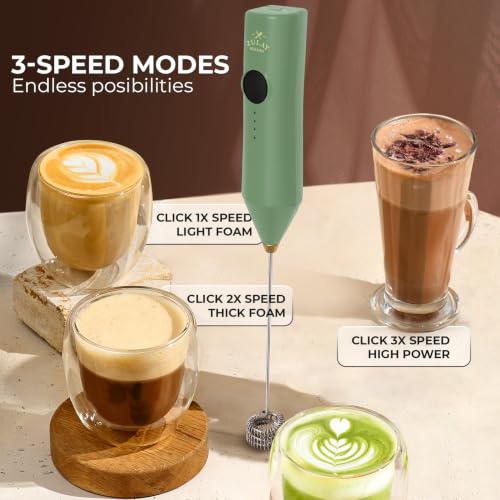 Rechargeable Milk Frother Handheld (ZK Dynamic Tornado Green Gold / Rechargeable Z1 Motor Max)